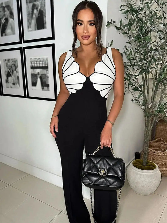 V-Neck Zipper Jumpsuit - Wide Leg Casual Streetwear