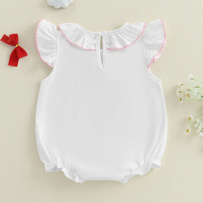 Baby Girls Romper - Bow Embroidery Ruffles Fly Sleeve Bodysuit