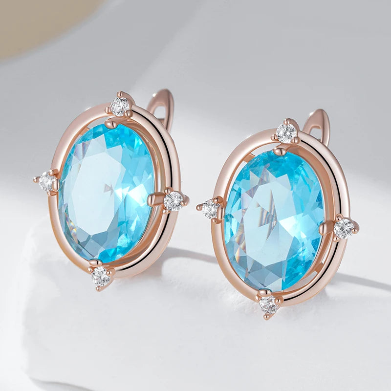 Luxury Blue Zircon Dangle Earrings - Rose Gold Bridal Jewellery