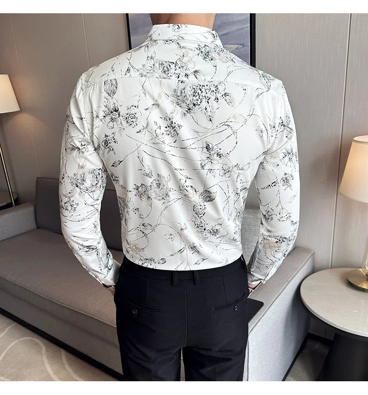 Men's Print Shirt - Slim Fit Long Sleeve Turn Down Collar Shirt