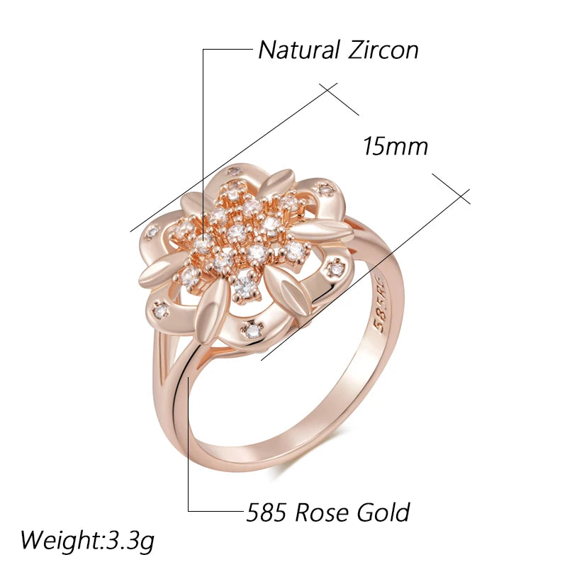 Unique Crystal Flower Wedding Ring - Rose Gold
