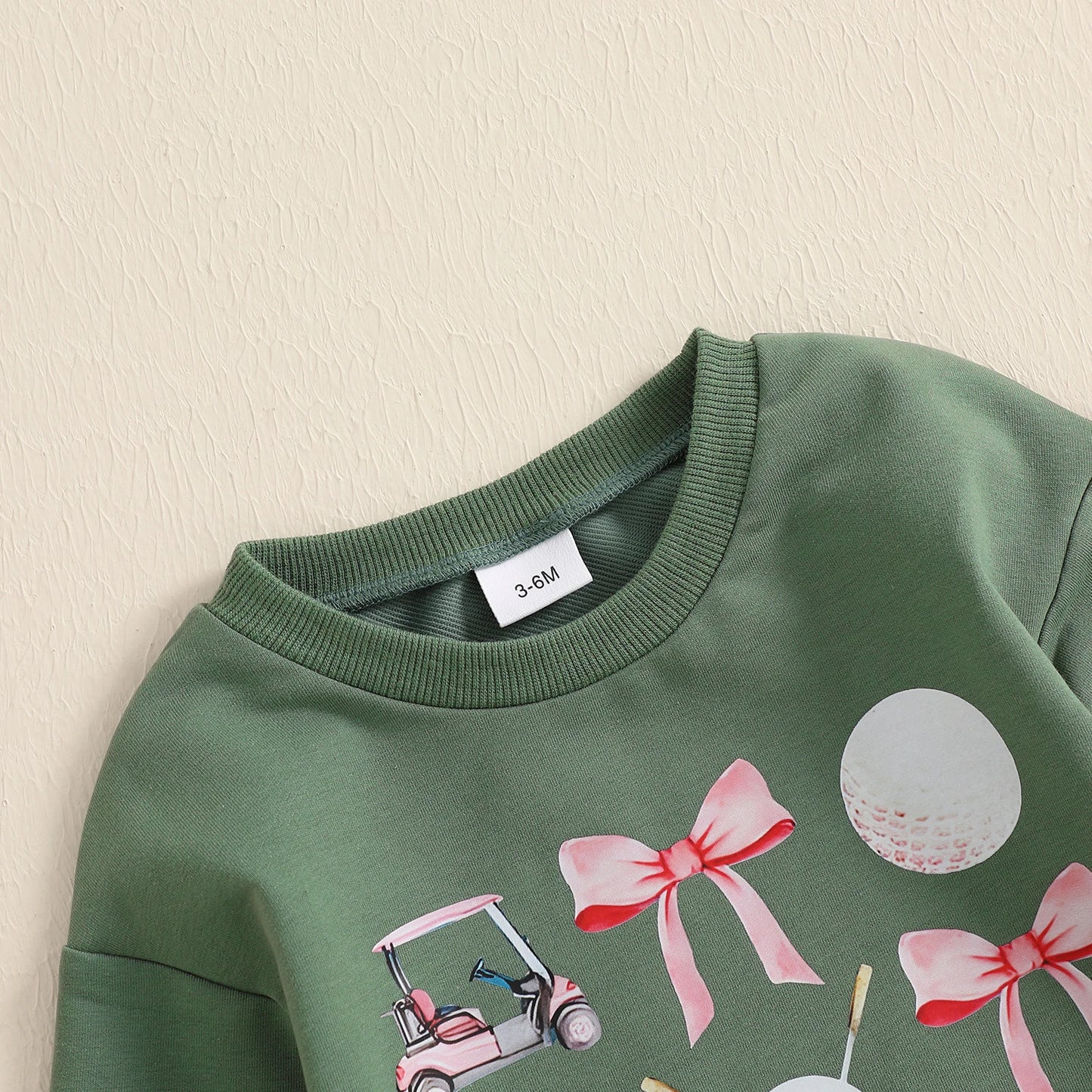 Baby Sweatshirt Romper - Golf Bow Print Crew Neck Jumpsuit