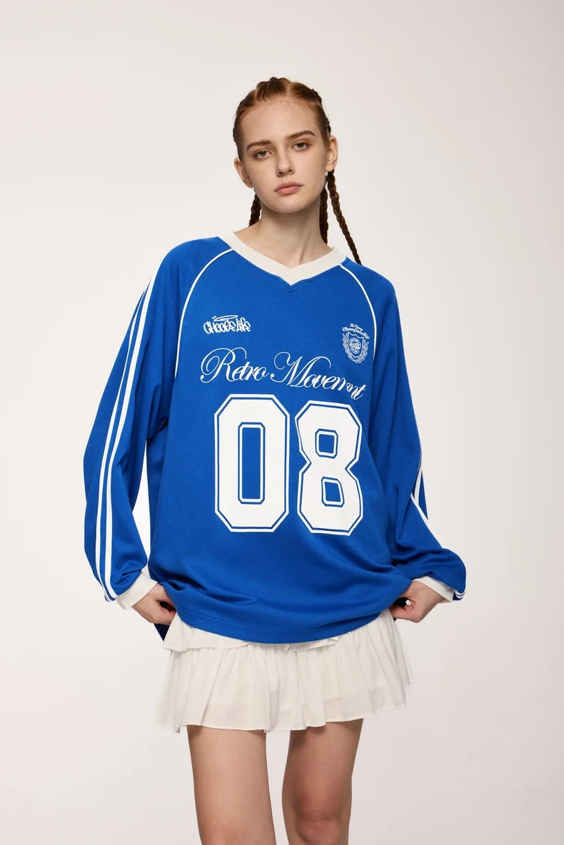 Unisex Graphic Football Jersey Loose Fit Long-sleeved sportswear T-Shirt