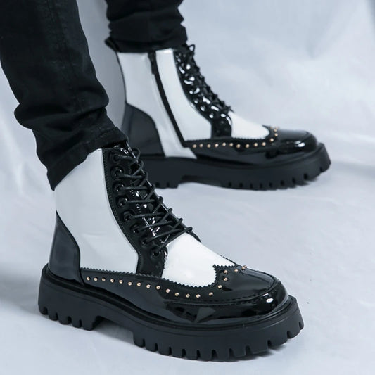 Platform Leather Boots - Men's Motorcycle Style Thick Sole Dress Sneakers