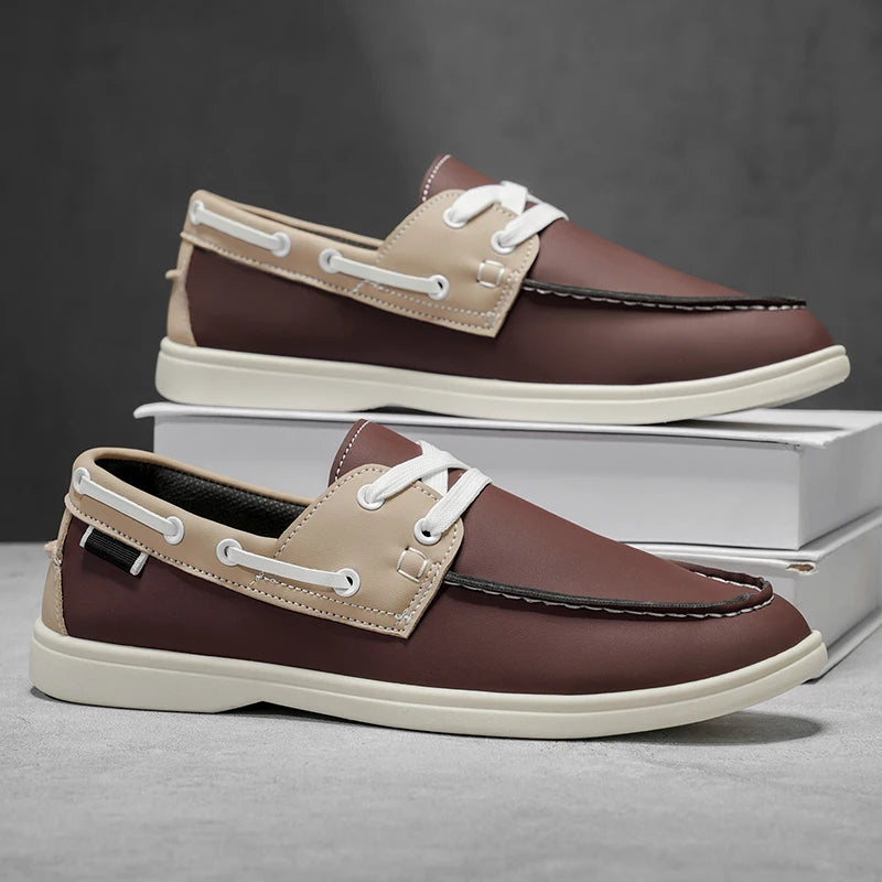 Men's Leather Slip-On Boat Shoes - Breathable Casual Loafers