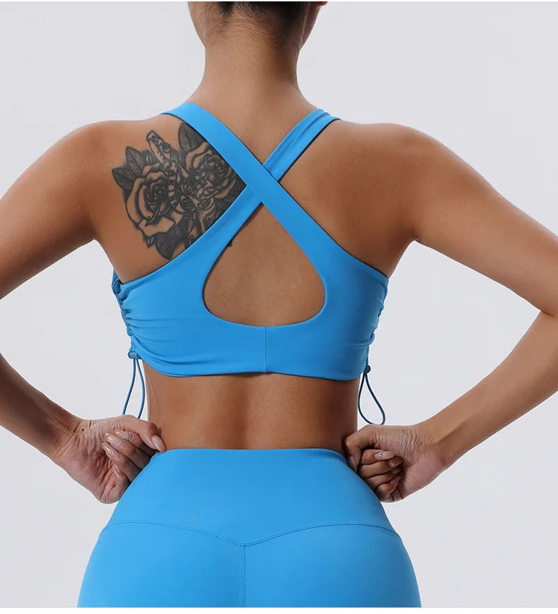 Women's High Impact Fitness Yoga Bra Gathered Push Up Sports Back Gym Crop Top Breathable Workout Vest