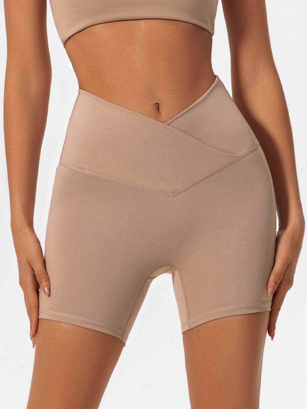 Cross Waist Gym Shorts - High Waist Breathable Cycling Yoga Shorts