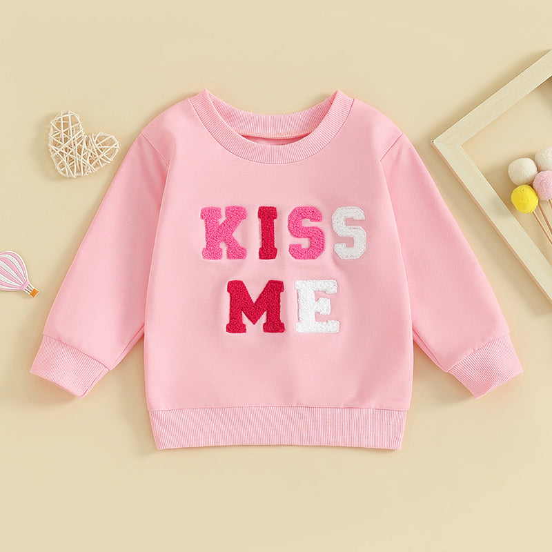 Toddler Baby Girl's Long Sleeve Letter Embroidery Pullover Sweatshirt