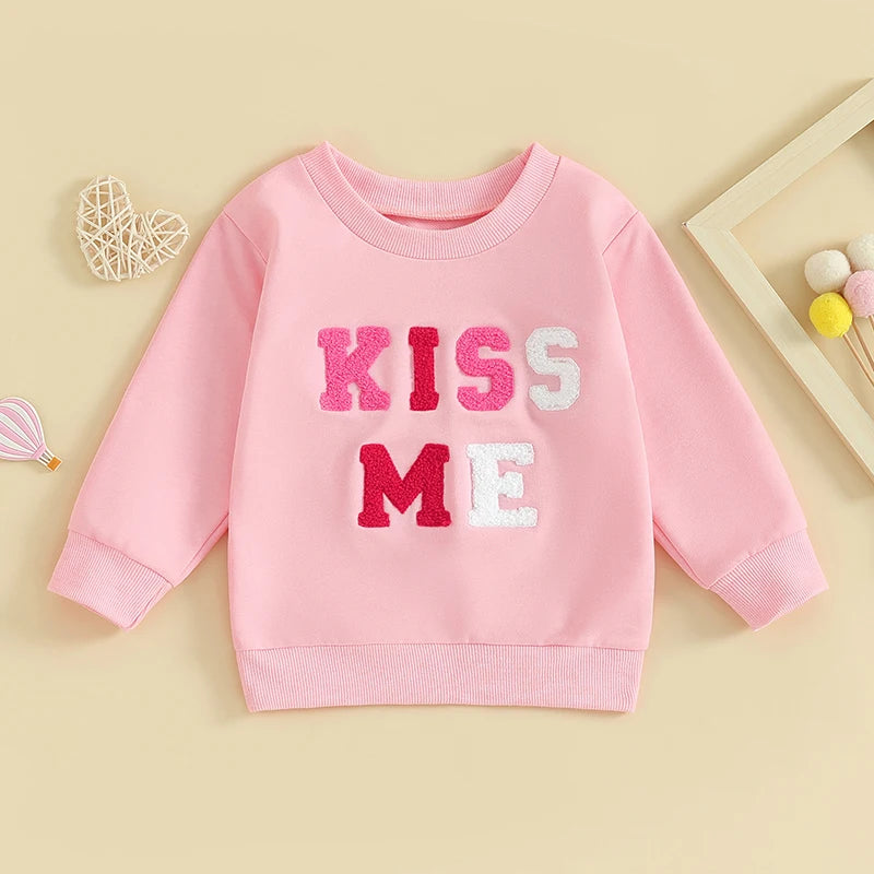 Toddler Baby Girl's Long Sleeve Letter Embroidery Pullover Sweatshirt