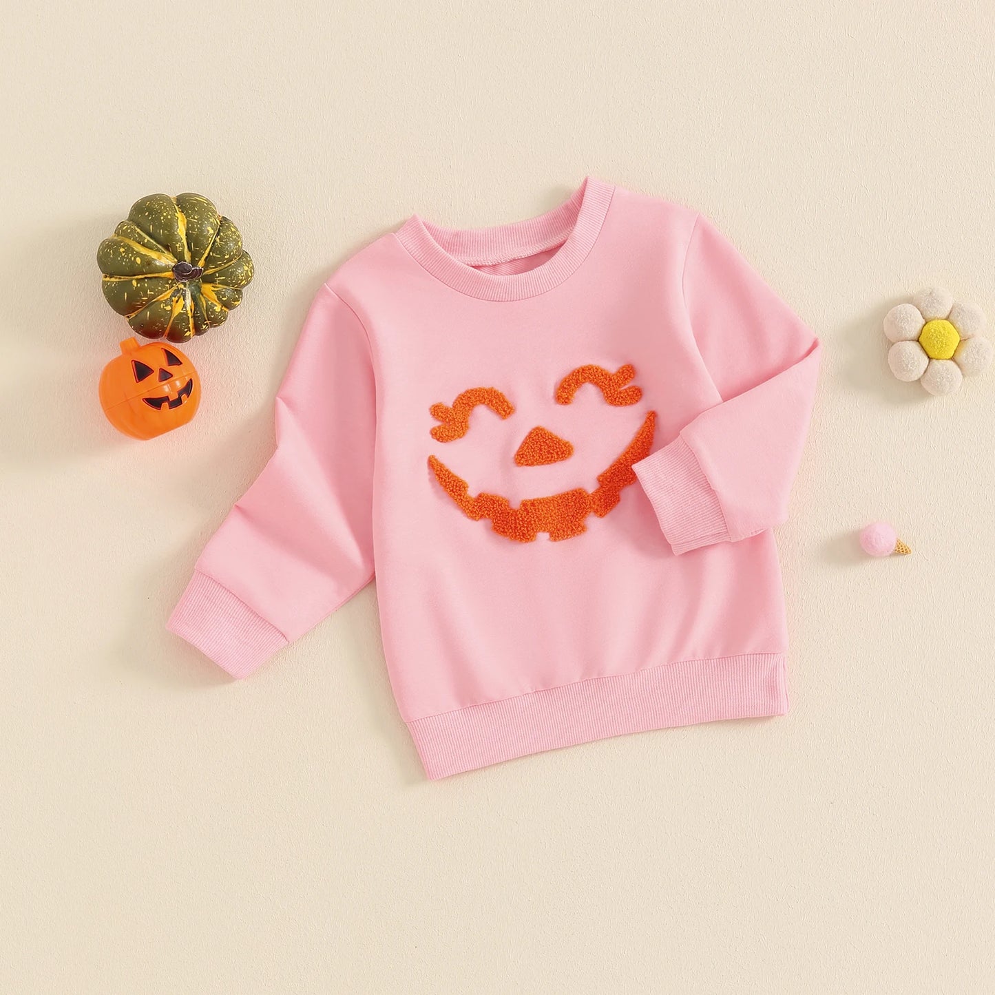 0-5Y Kids Girls Boys Halloween Pumpkin Embroidery Long Sleeve Pullovers Sweatshirt