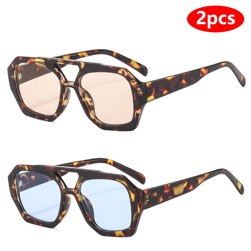 Women's 2pcs Set Fashion  Retro Square UV Resistant  Sunglasses
