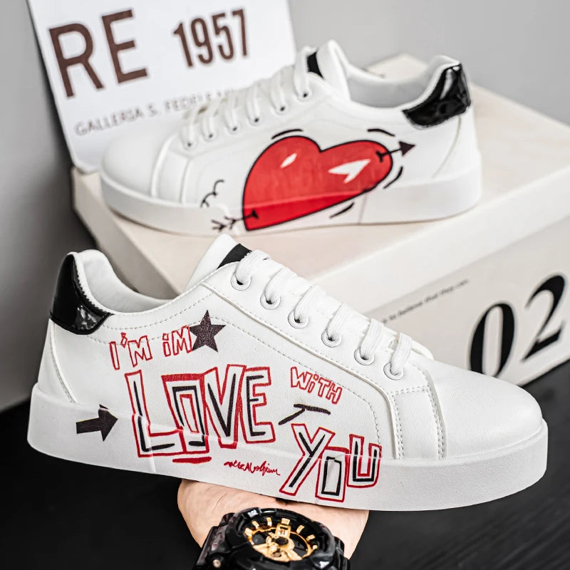 Men's Graffiti Design Platform Skateboard Sneakers - High Quality Sport Trainers