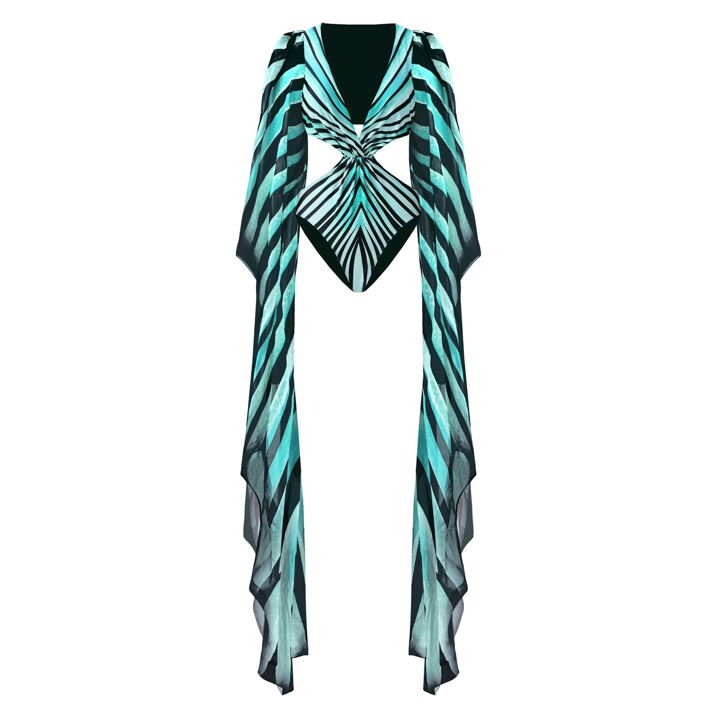Ruffle Cut Out Long Sleeve Swimsuit