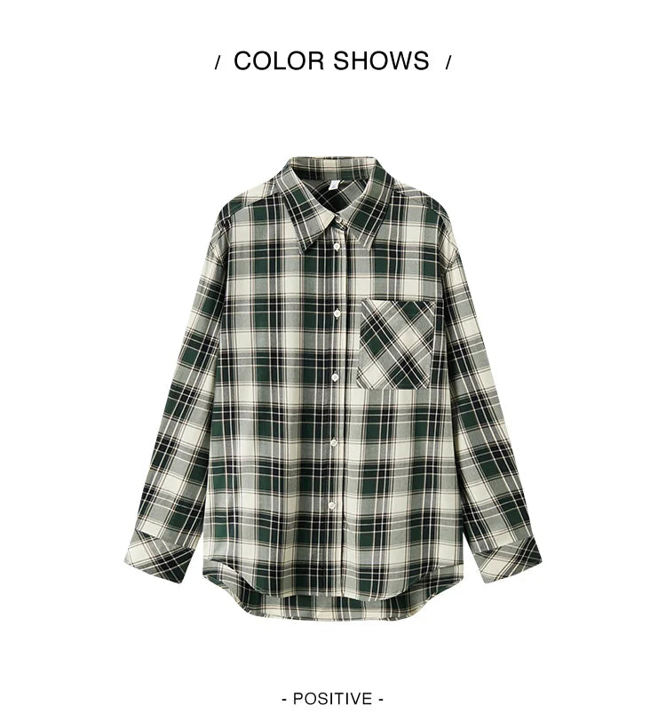 Oversized Drop Shoulder Plaid Shirt Loose Retro Casual Stylish Top