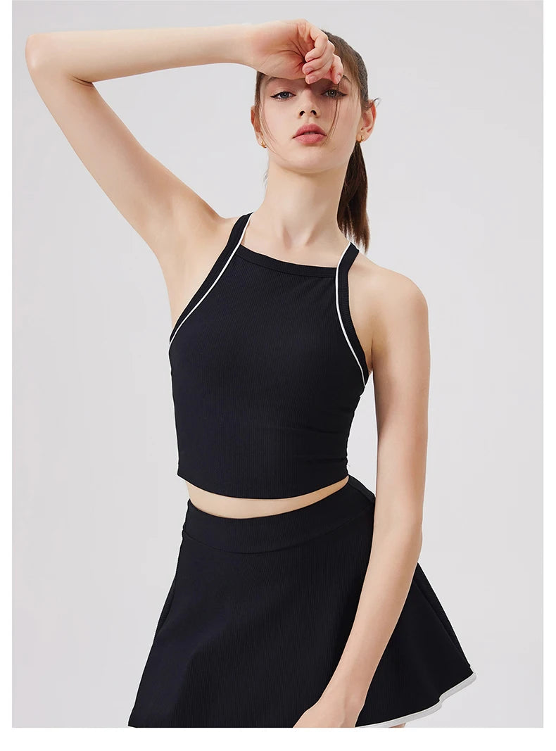 Women's Two-Piece Fitness Set - Yoga Top & Skort with Built-in Shorts