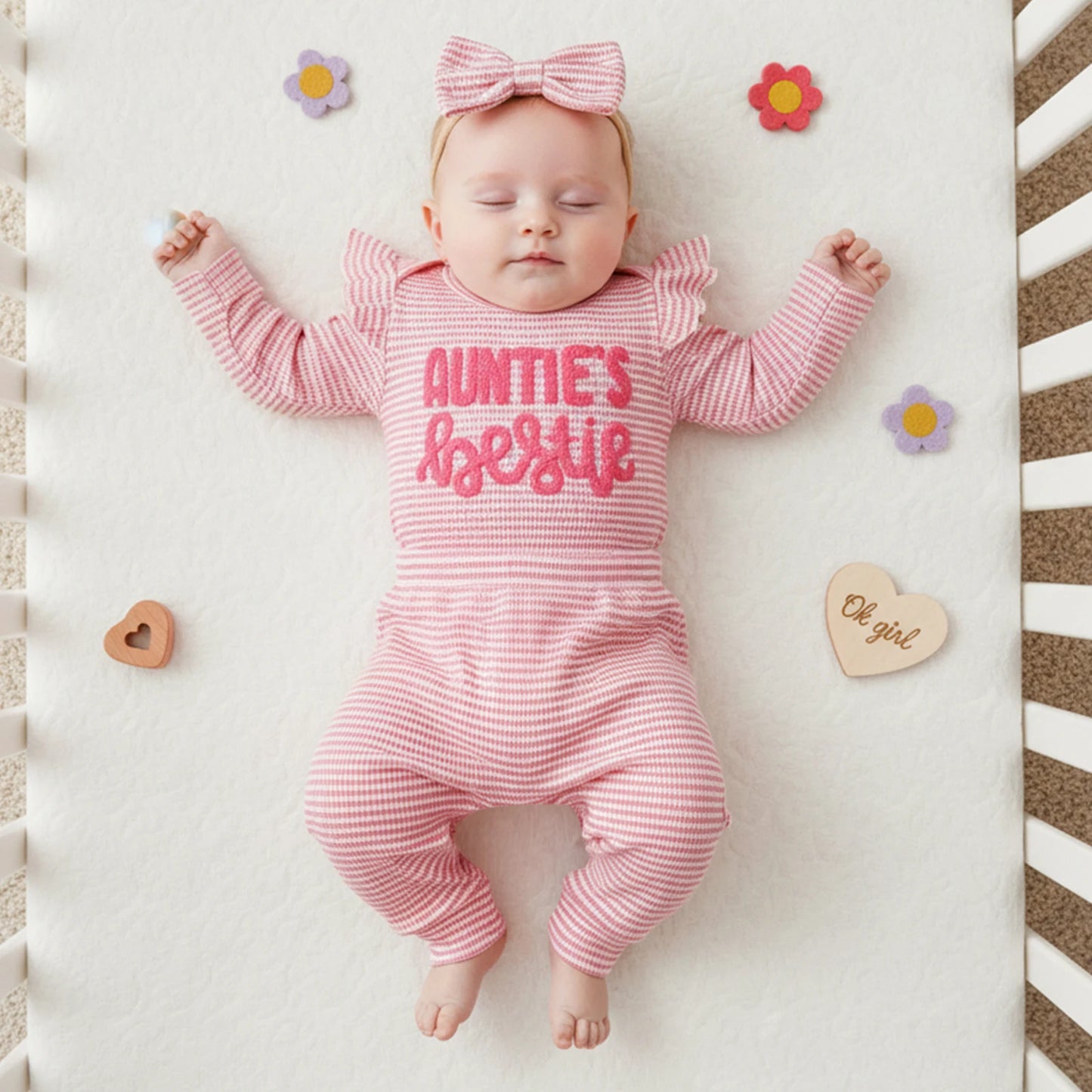 Newborn Baby Girls 3-Piece Outfit Set - Striped Romper, Pants & Headband (0-12M)