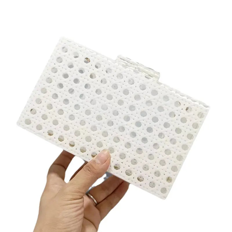 Women's Shoulder Acrylic Vintage Rattan Chain Clutch Handbag