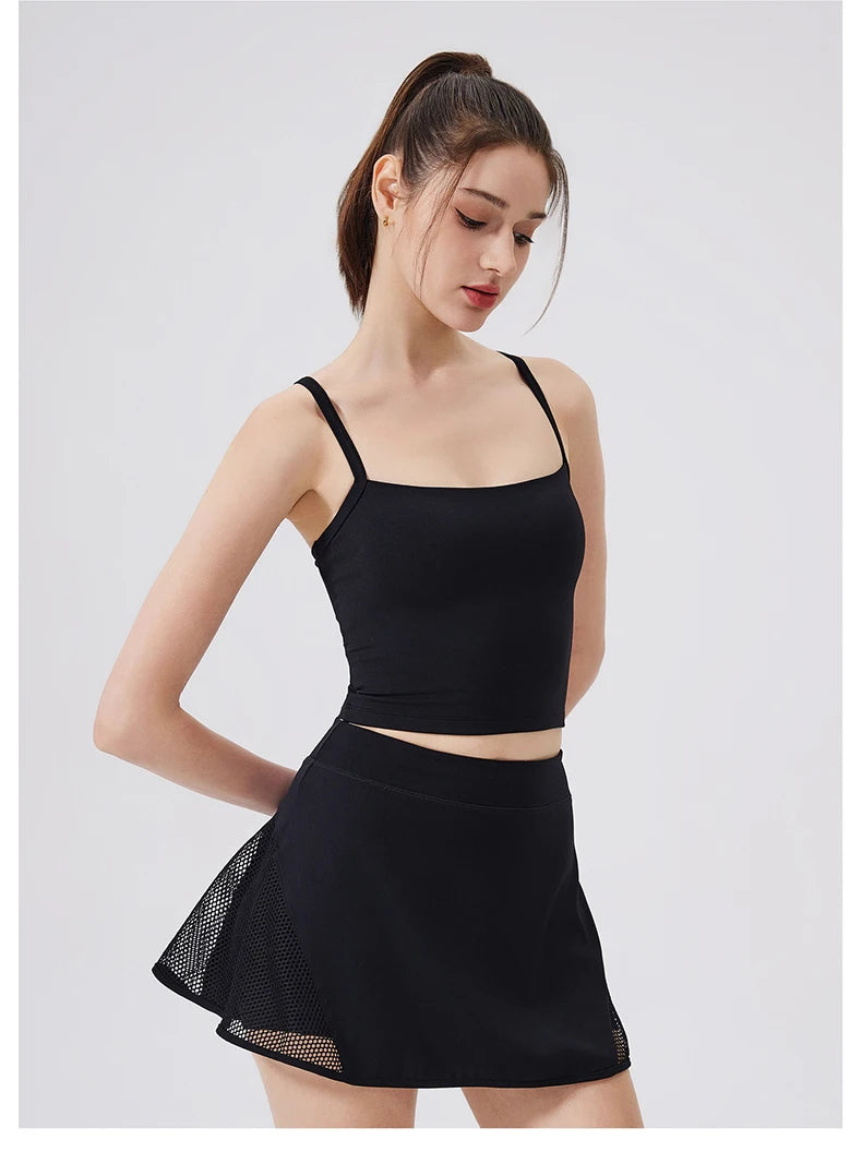 Women's Two-Piece Fitness Set with Golf Skort - Summer Tennis & Yoga Activewear