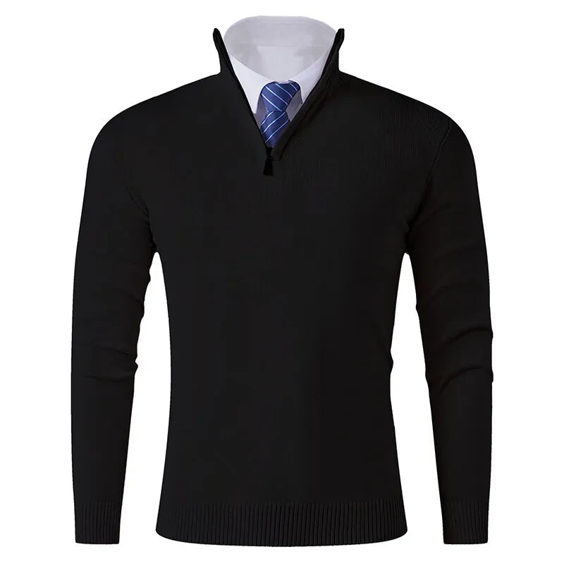 Men's Smart Casual Half-Zip Knitted Sweater - Stand Collar Slim Fit