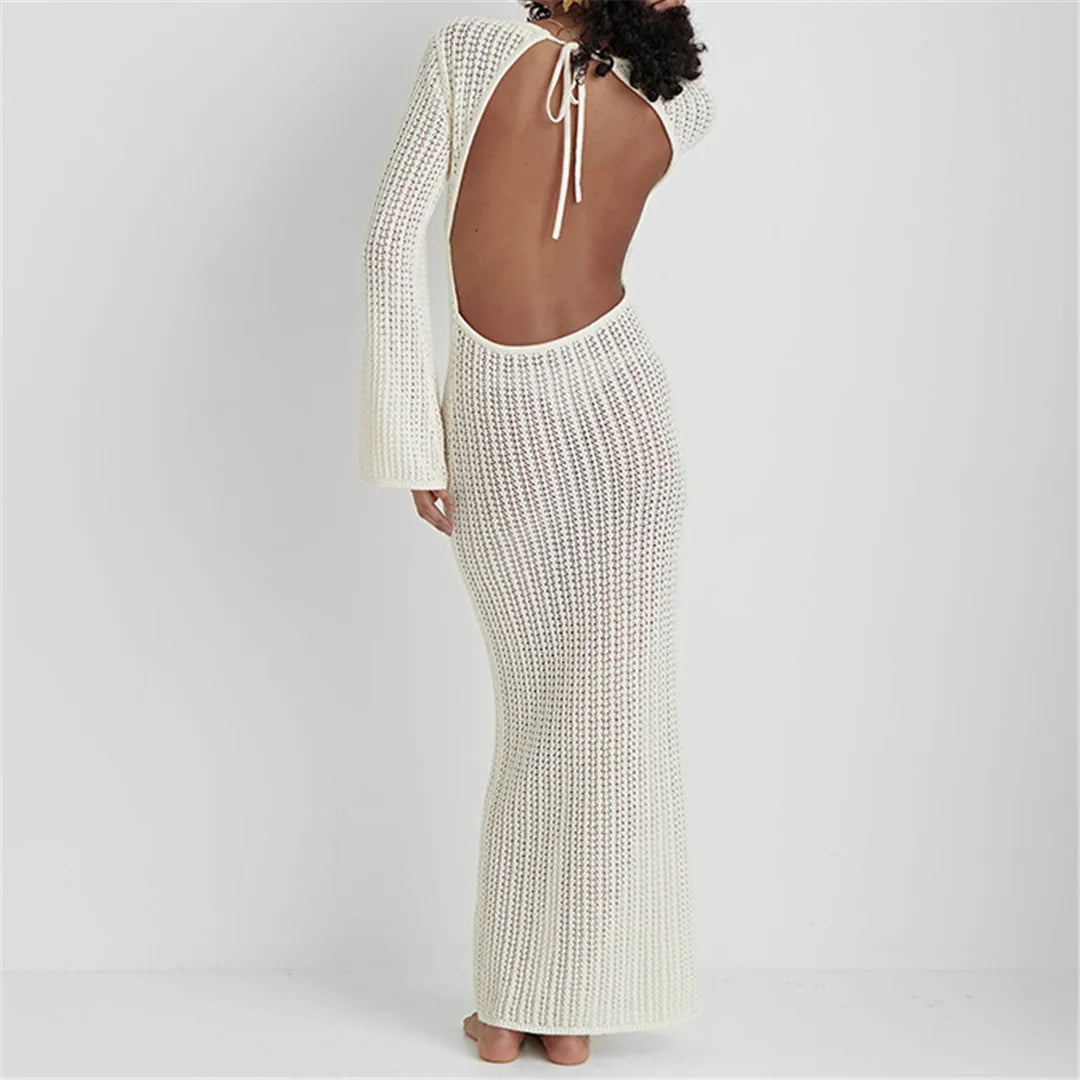 3D Flower V Neck Crochet Knitted Beach Cover Up Tunic