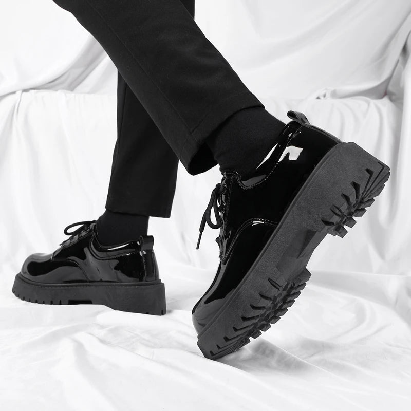Men's Platform PU Leather  Lace-up Sneakers Thick Bottom British Shoes