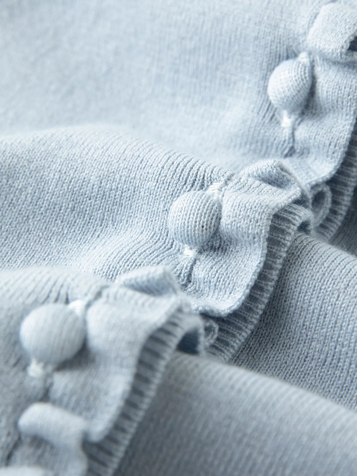 Floral Embroidered Knit Cardigan - Ruffle Trim Loose Fit Cardigan