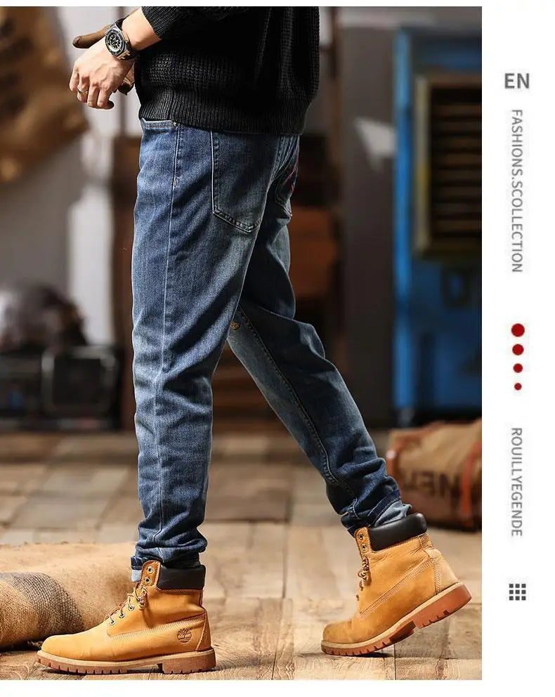 Men's Chinese Embroidered Slim Jeans - Elastic Fit