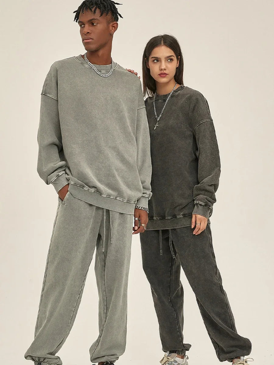 Unisex 100% Cotton Thin Round Neck Sweatshirt and Joggers Set