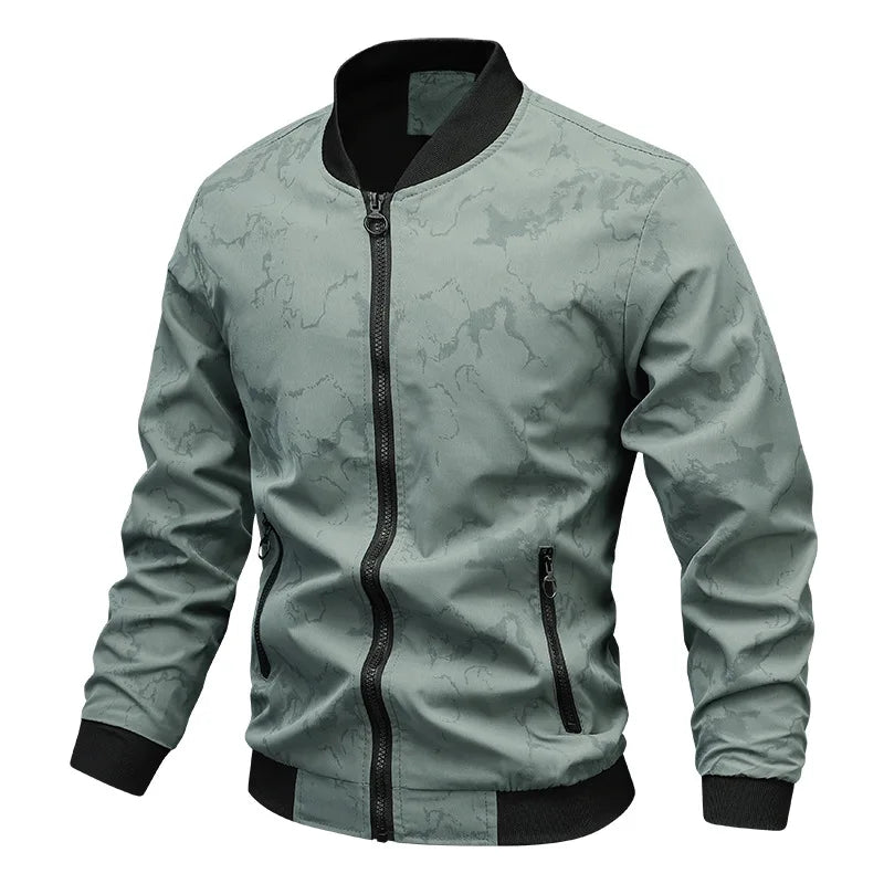 Men's Casual Print Stand Collar Slim Bomber Outerwear Zipper Outdoor Sports Jackets Coats