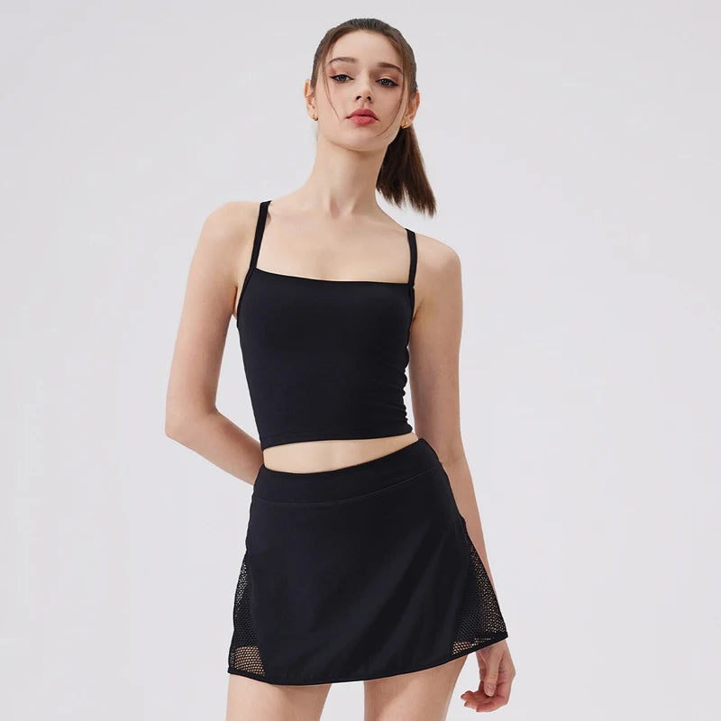 Women's Two-Piece Fitness Set with Golf Skort - Summer Tennis & Yoga Activewear