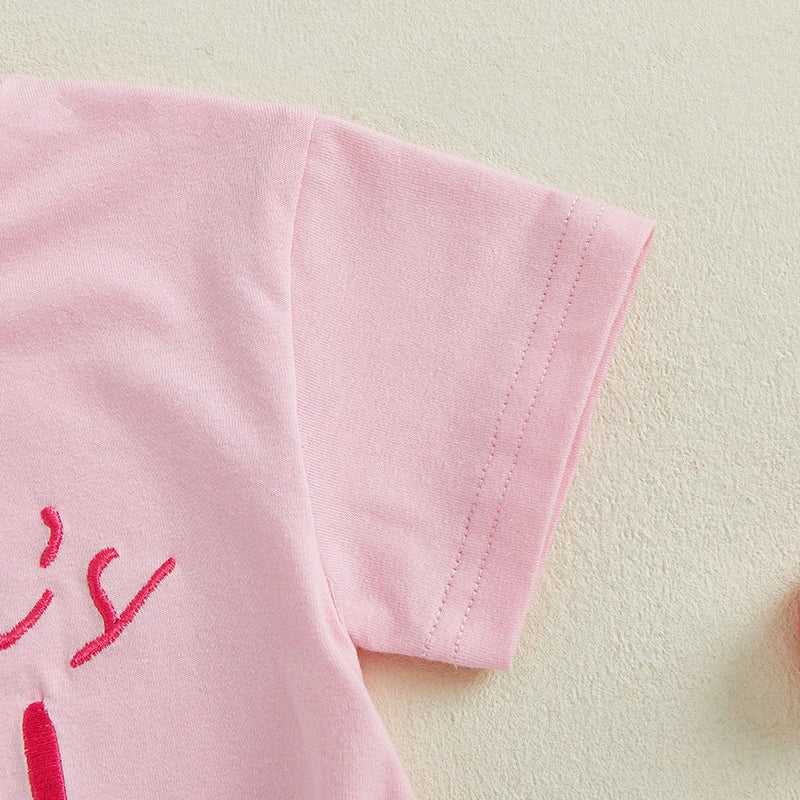 0-18M Baby Girls Summer Romper Short Sleeve Bow Letter Embroidery Bodysuit  Babygrow Jumpsuit