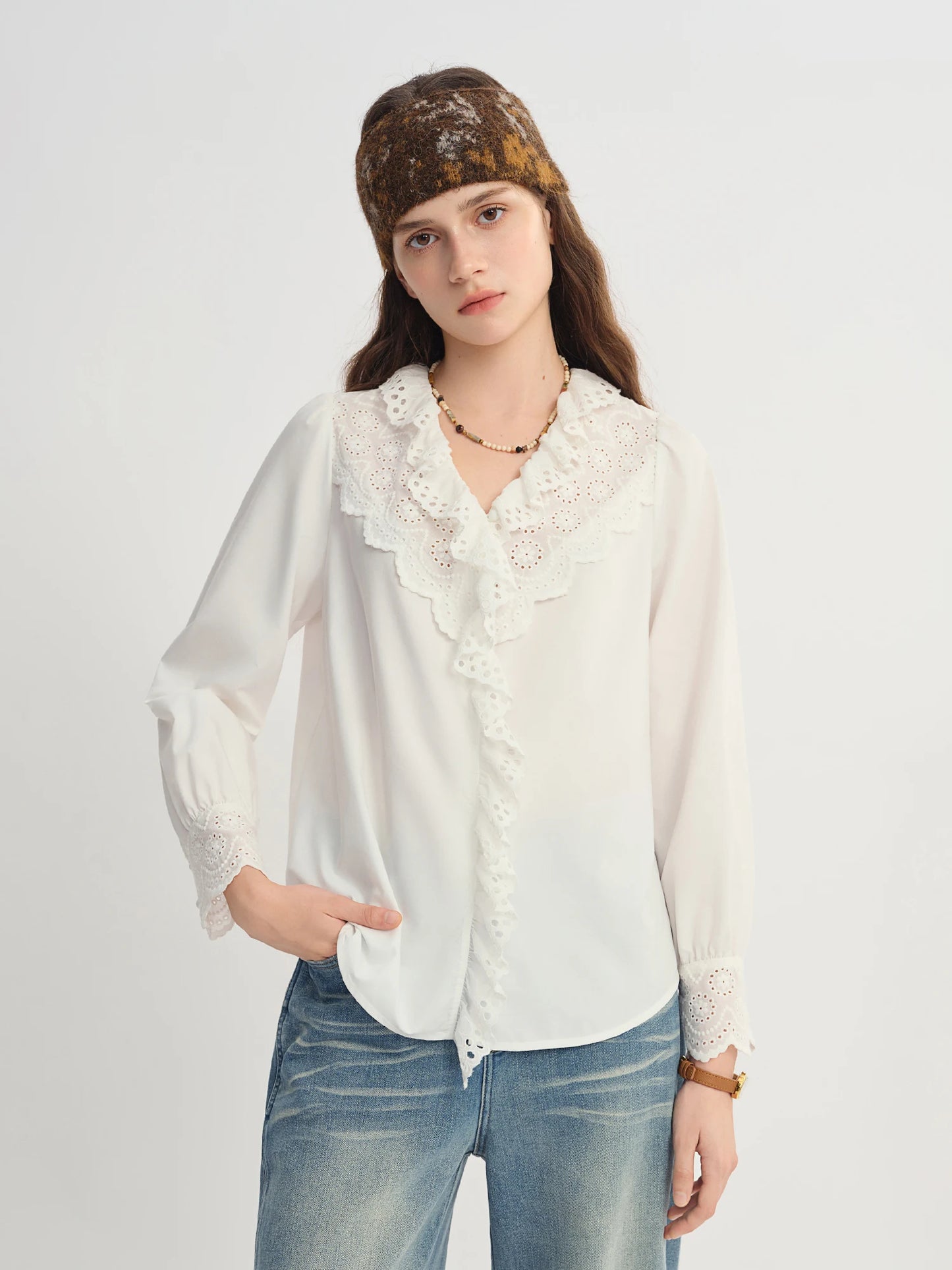 Lace Hollow-Out White Shirt