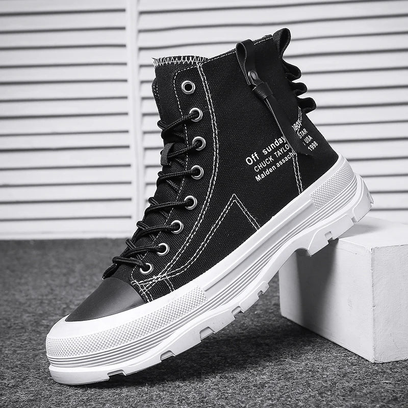 Men's Casual High Top Sneakers Platform  Lace Up Ankle Boots  Comfortable  Canvas Shoes