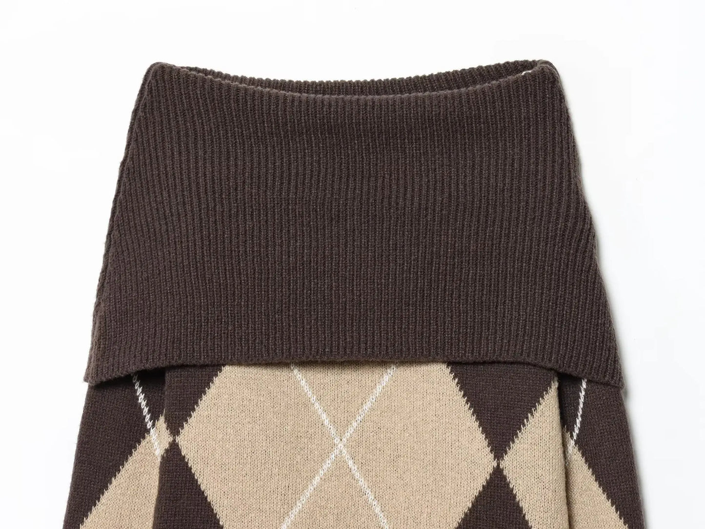 Vintage Argyle Off Shoulder Knit Sweater - Long Sleeve Loose Casual Pullover