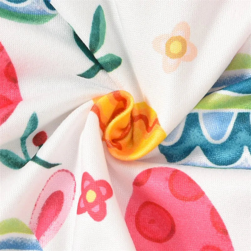 Newborn Baby Easter Jumpsuit - Long Sleeve Rabbit Egg Print Romper with Headband