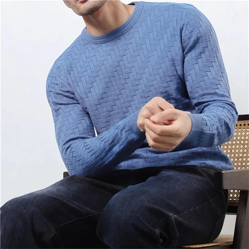 Men's Smart Casual Round Neck  Knitted Pullover Weaving Knit Sweater