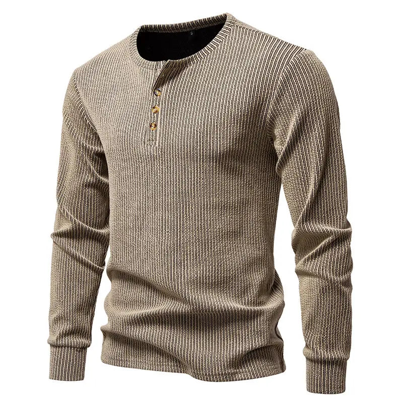 Men's Henry Collar Long Sleeve T-Shirt Solid Striped Smart Casual Pullover