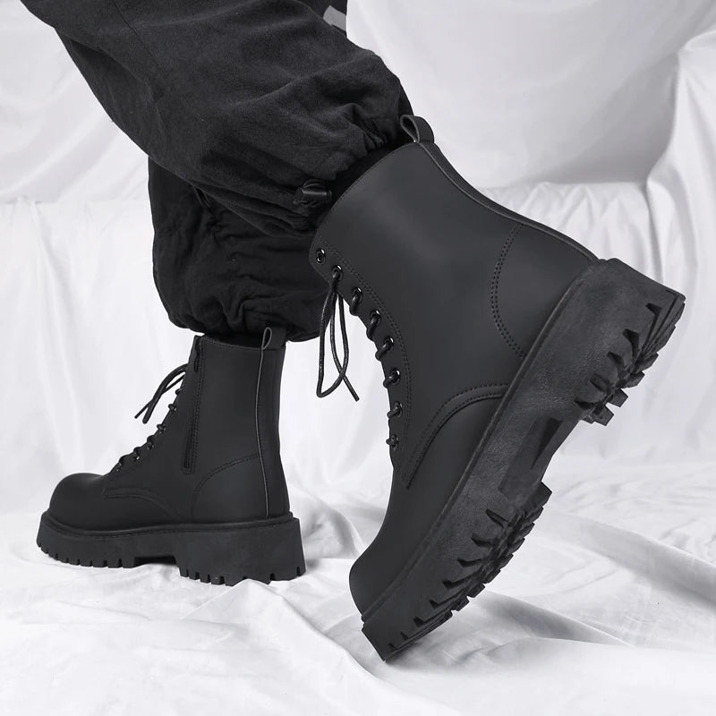 Men's Casual Platform Lace Up Chunky Ankle Boots