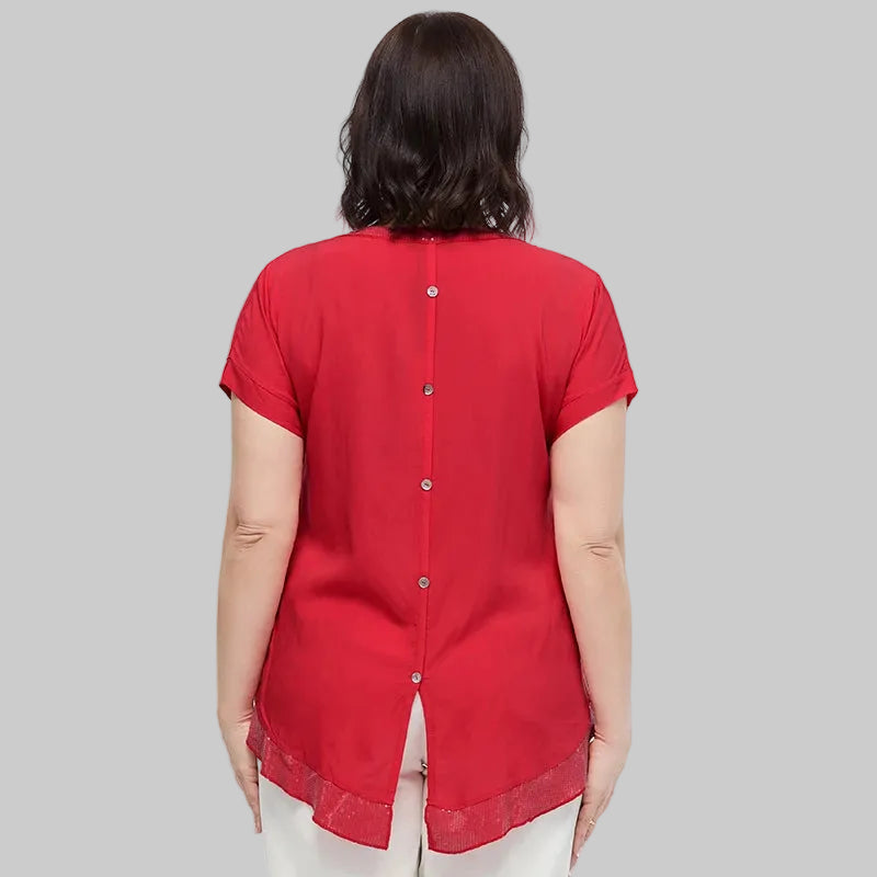 Women's Oversized Short Sleeve Sequin Print Cotton Top