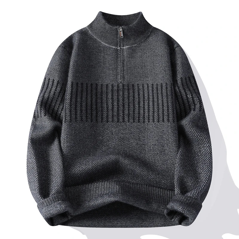 Men's Half-Zip Mock Neck Sweater - Casual Warm Knit Pullover for Autumn Winter