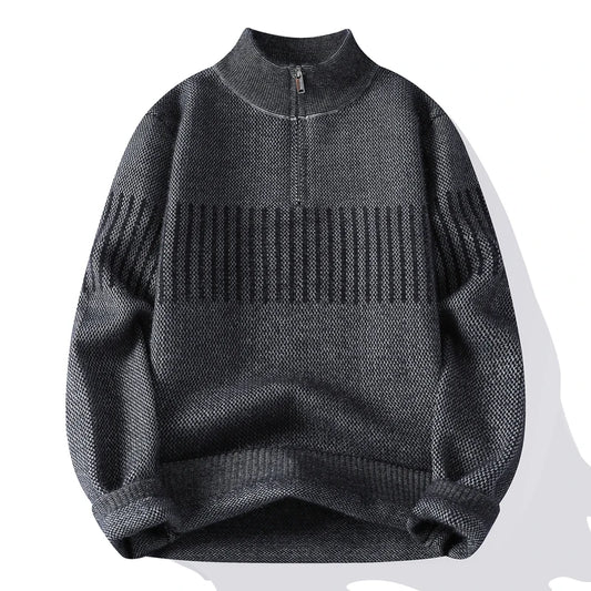 Men's Half-Zip Mock Neck Sweater - Casual Warm Knit Pullover for Autumn Winter