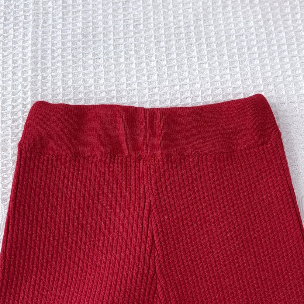 Christmas Red Teddy Bear Knitted Sweater and Pants Set - Girls Winter Outfit