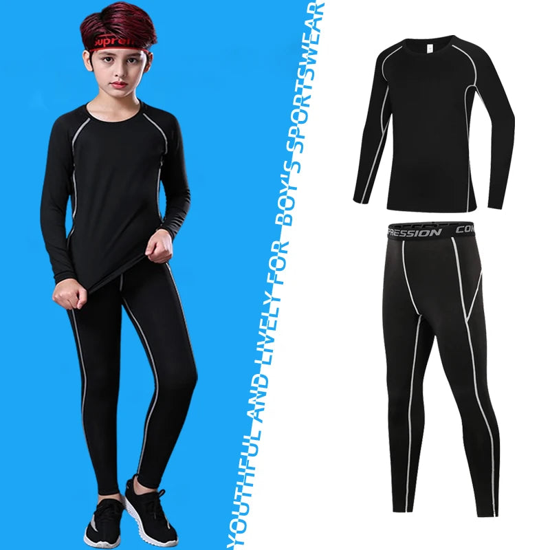 Kids Boy's Fitness Tracksuits Youth Warm Pants Top Underwear Tight Sports Compression Running Basketball Sportswear