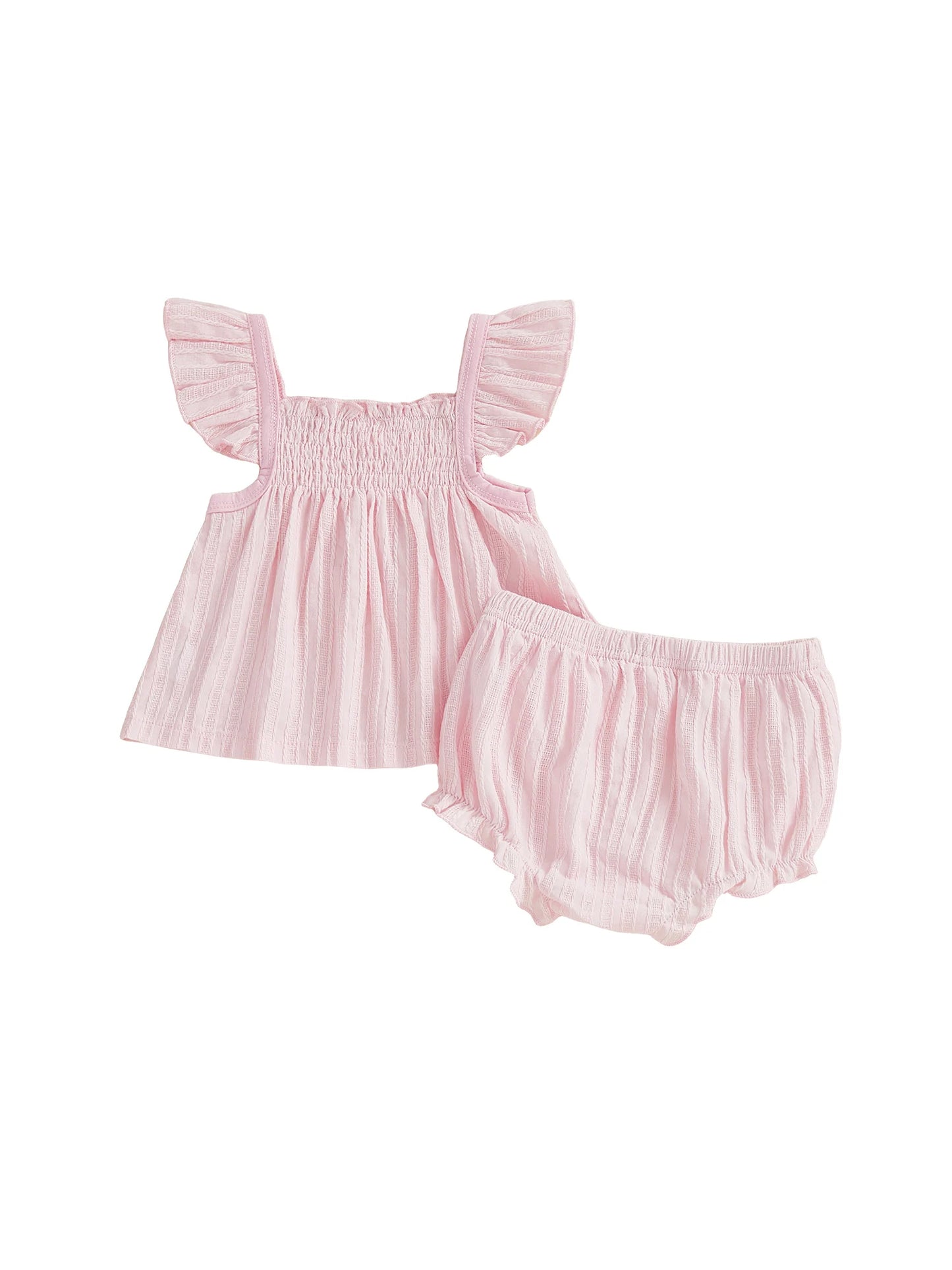 Baby Girls Summer Outfit Set - Flying Sleeve Top & Ruffle Shorts (0-24M)