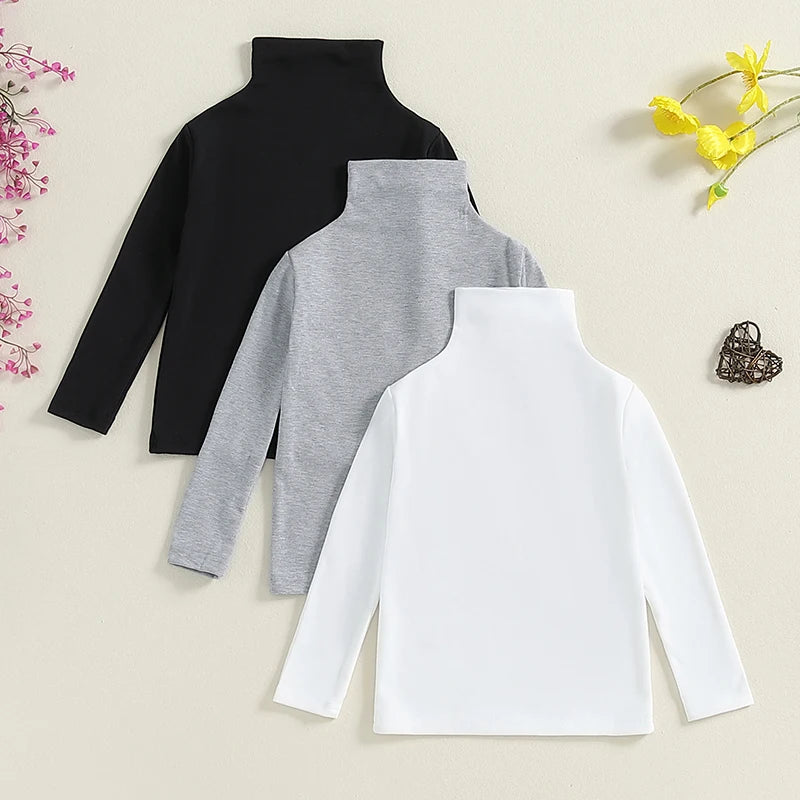 3pcs/Sets 1-7Y Kids Boys Girls T-shirt Long Sleeve Turtleneck Top