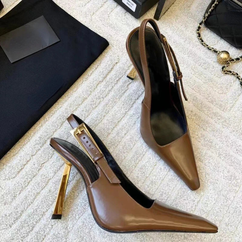 Women's Pointed Stiletto Sandals - One-Line Buckle Strap High Heels