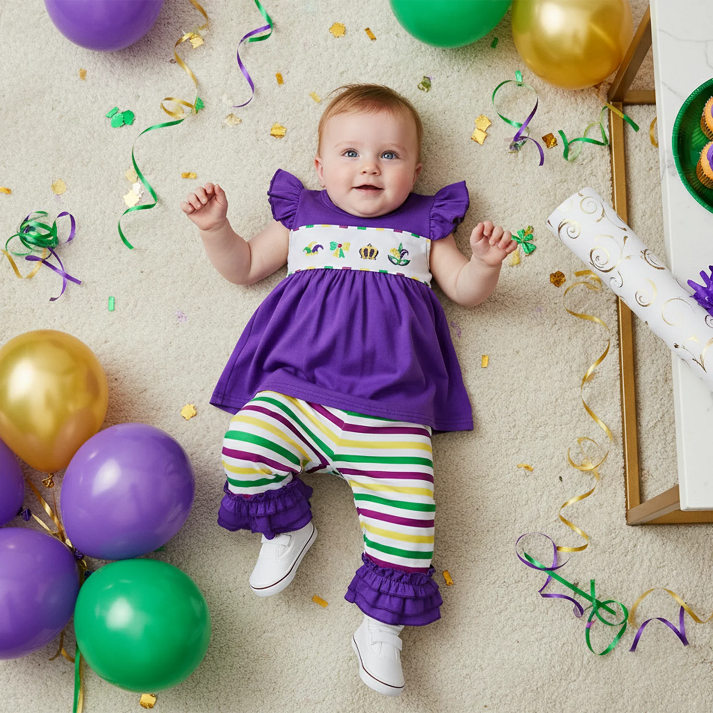 Baby Girls Spring Outfit Set - Ruffle Sleeve Dress Top & Flare Pants (0-3Y)