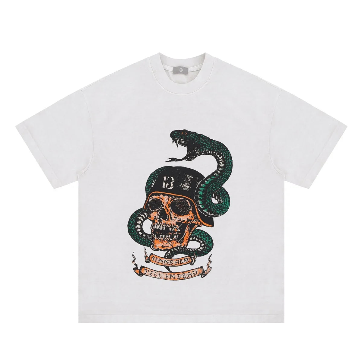Men's Summer  Washed cobra skull print short-sleeved T-shirt