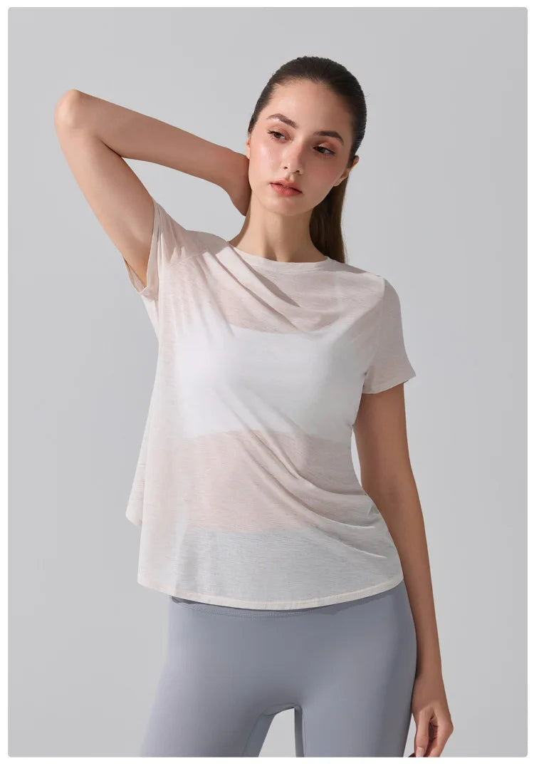 Women's Short Sleeve Yoga T-Shirt - Breathable Quick Dry Gym Running Top