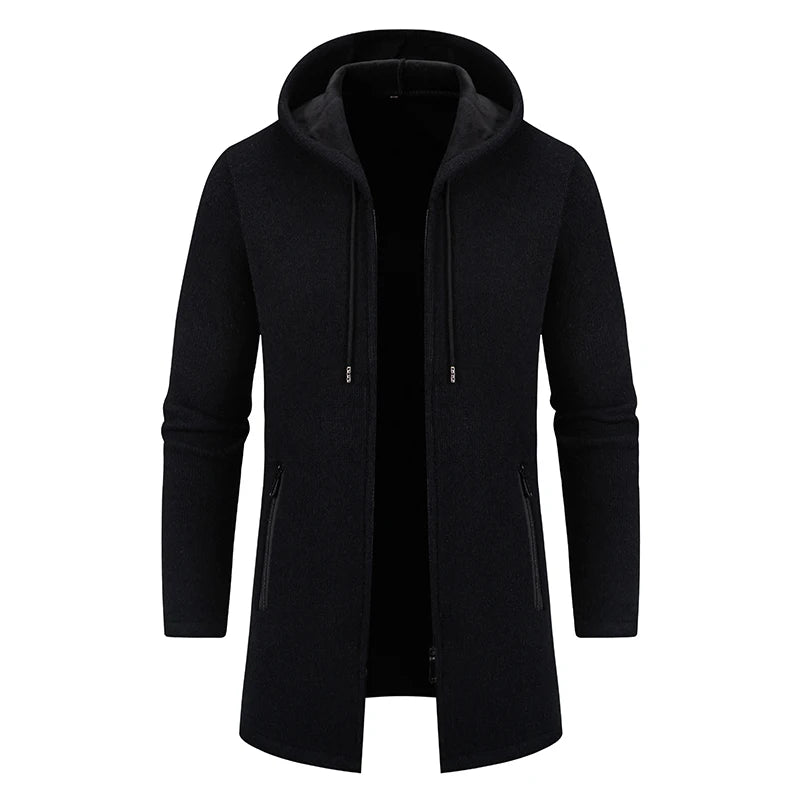 Winter Fleece Long Cardigan - Hooded Knit Sweater Coat